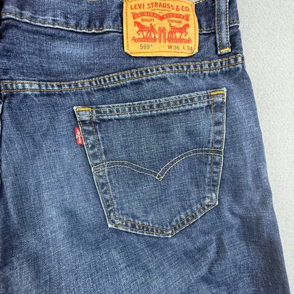 Levi's 569‎ Jeans Mens 36x34 Blue Loose Straight Leg Dark Wash Denim